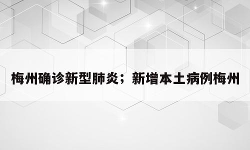 梅州确诊新型肺炎；新增本土病例梅州