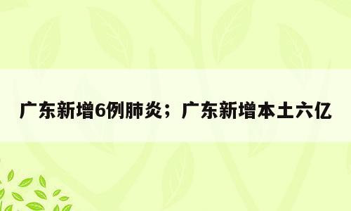 广东新增6例肺炎；广东新增本土六亿
