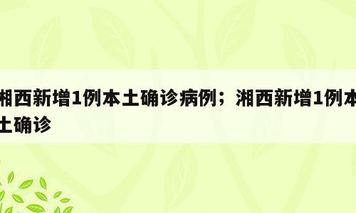 湘西新增1例本土确诊病例；湘西新增1例本土确诊