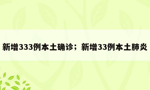 新增333例本土确诊；新增33例本土肺炎
