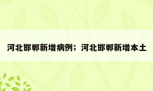 河北邯郸新增病例；河北邯郸新增本土